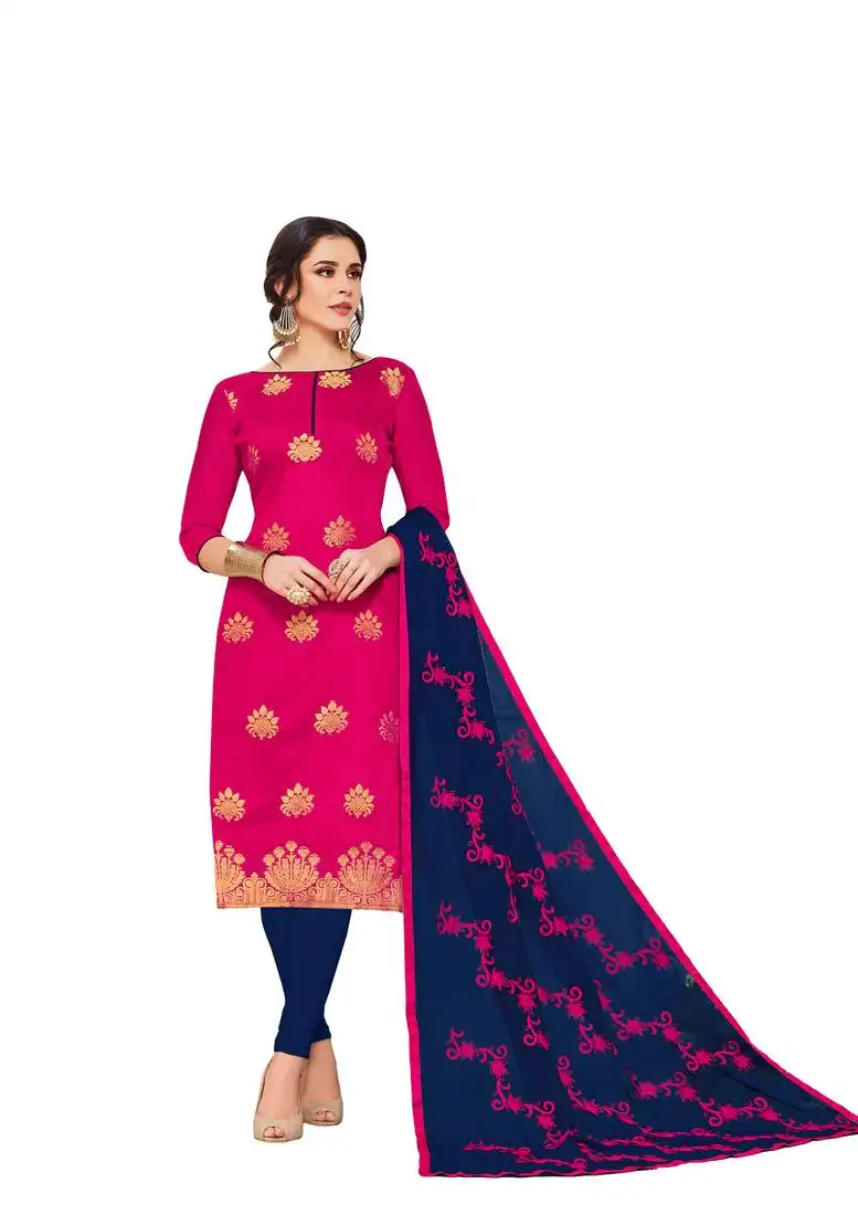 Pink zari woven banarasi salwar unstitched