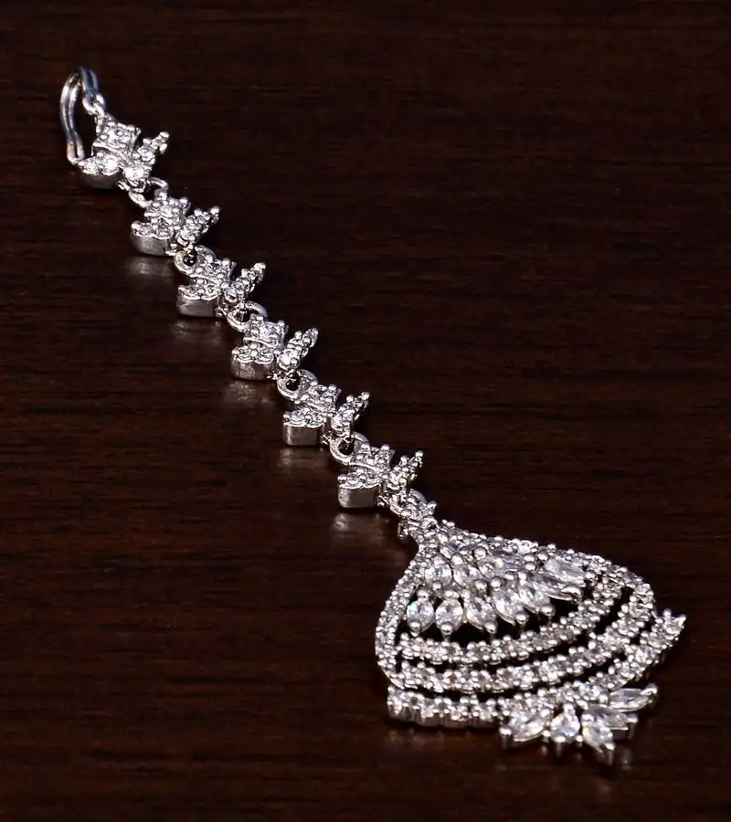 Rhodium plated aaa cz embellished maang tikka mts151
