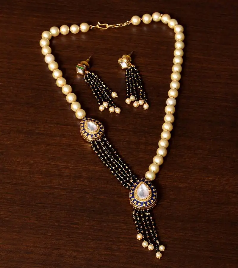 Meenakari worked kundan and pearl embellished designer mangalsutra ms8