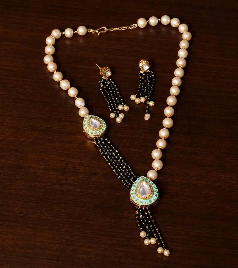 Meenakari worked kundan and pearl embellished designer mangalsutra ms9