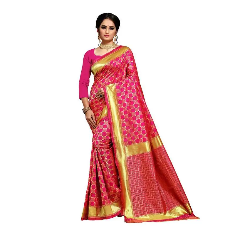 Magenta woven art silk saree with blouse