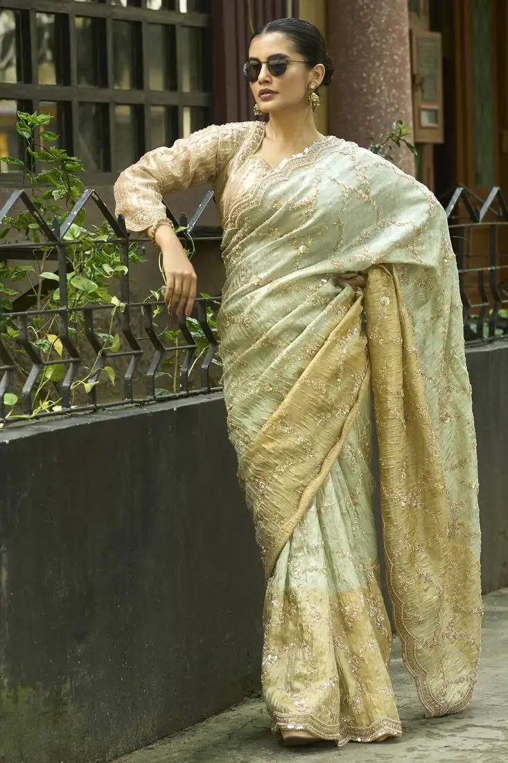 Green embroidered banarasi saree