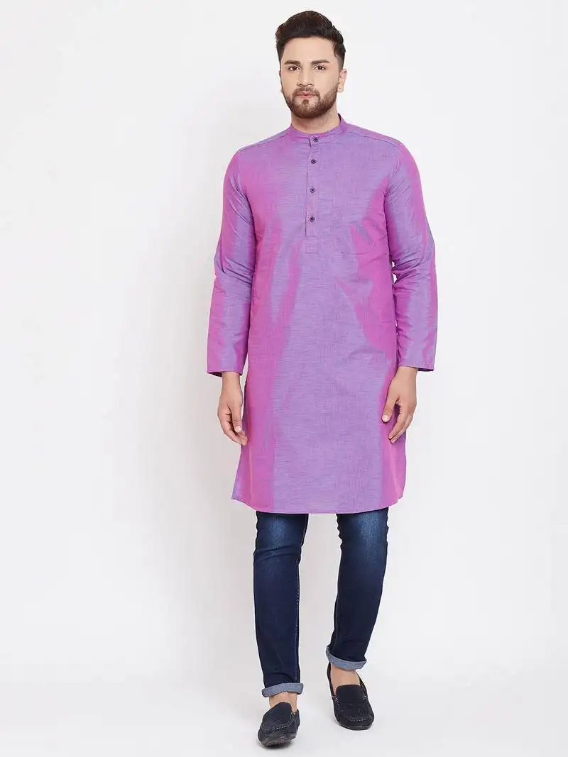 Purple plain pure linen men-kurtas