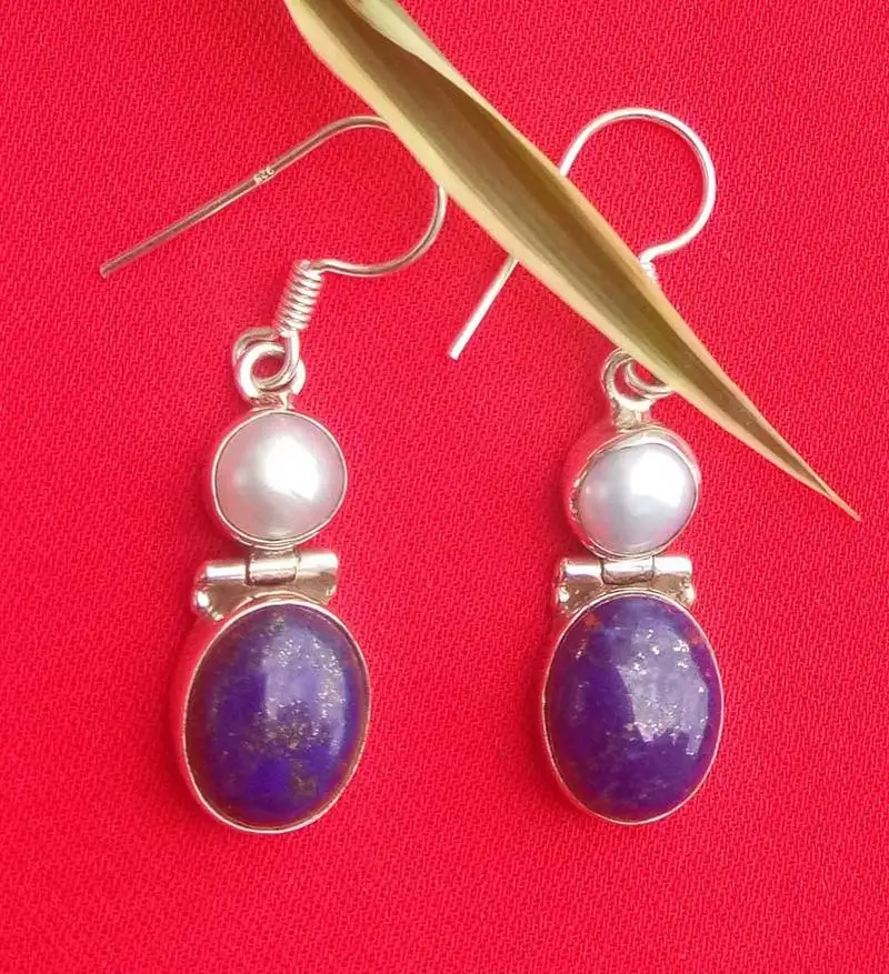 92.5 sterling silver precious stone & sea water pearl hoop fashion earrings for women & girls