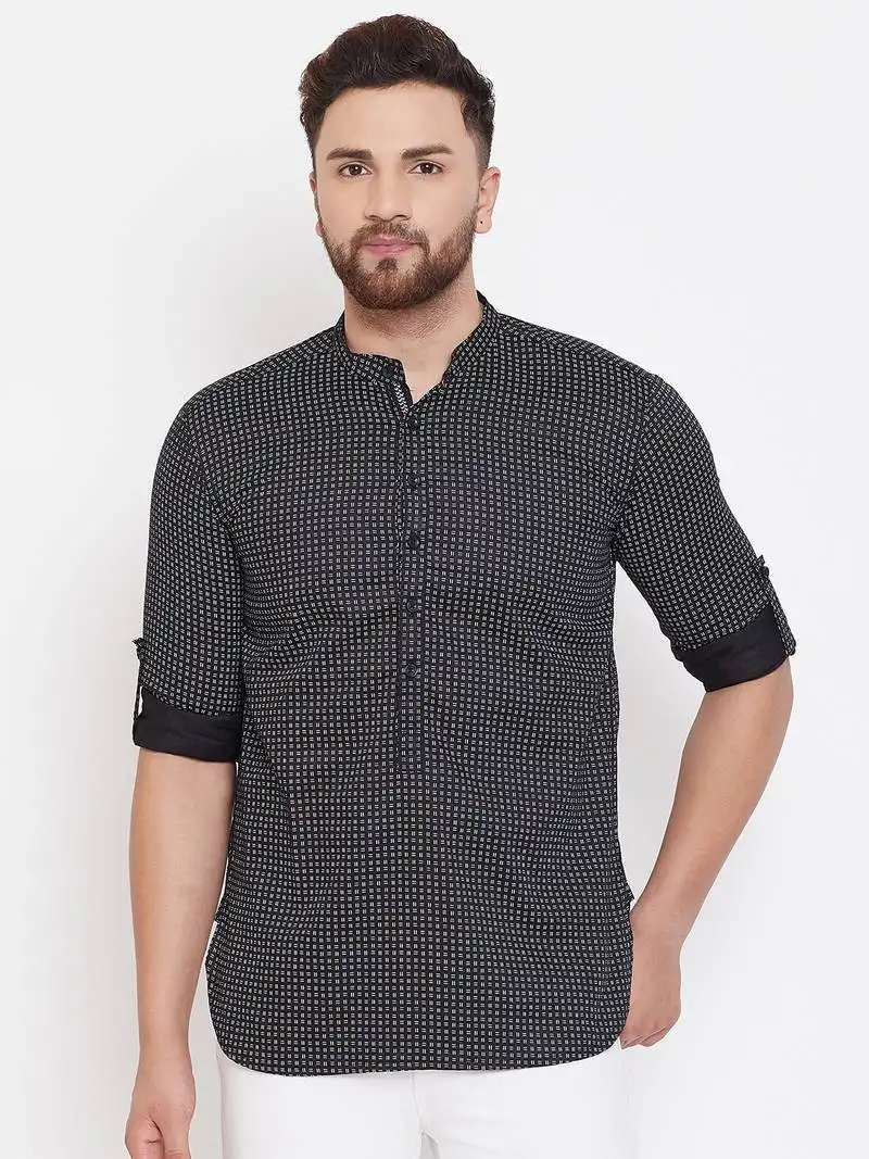 Black plain pure cotton men-kurtas