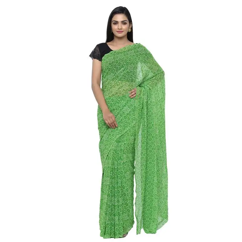 Light green printed faux georgette saree with blouse