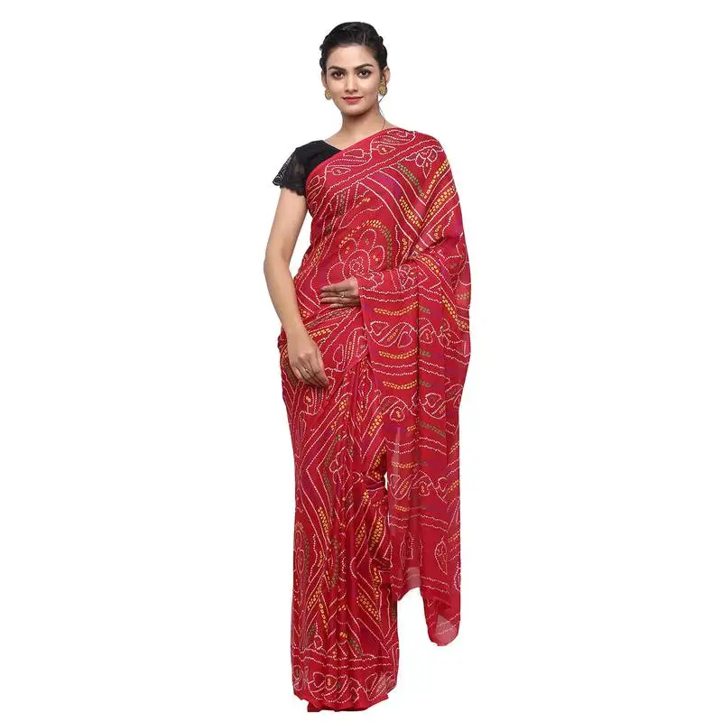 Maroon printed faux georgette saree with blouse