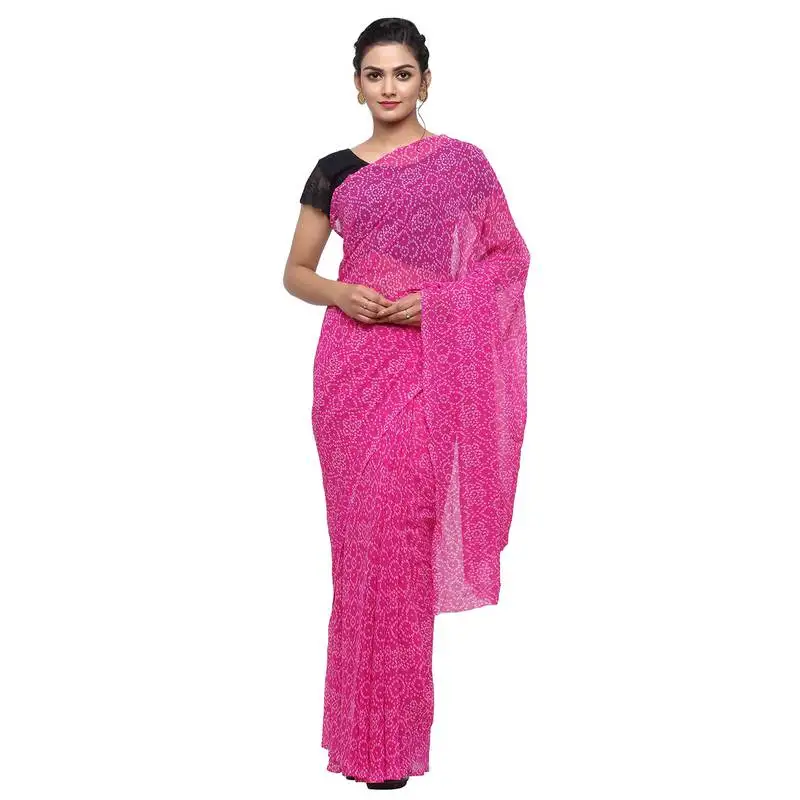 Pink printed faux georgette saree with blouse
