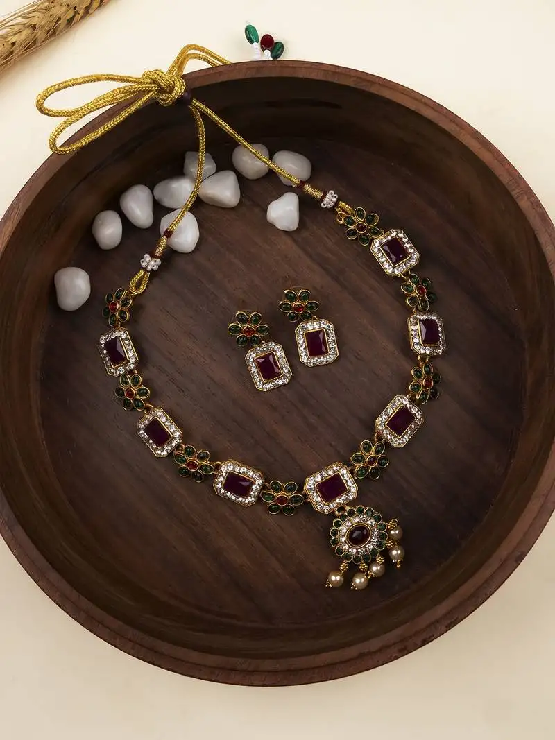 Multicolor flower necklace set