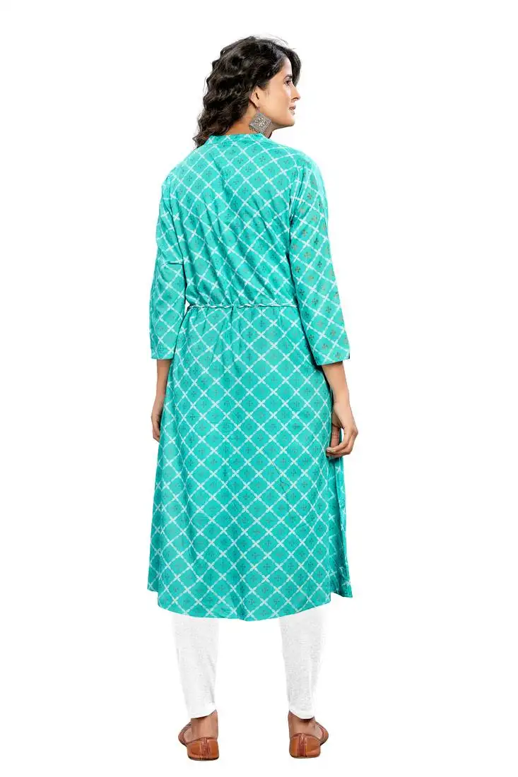 Sea-green printed rayon ethnic-kurtis