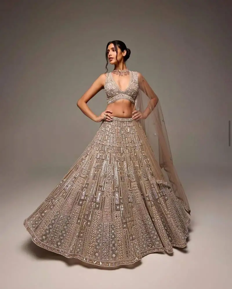 Beige lehenga choli with embroidery work and heavy sequins work