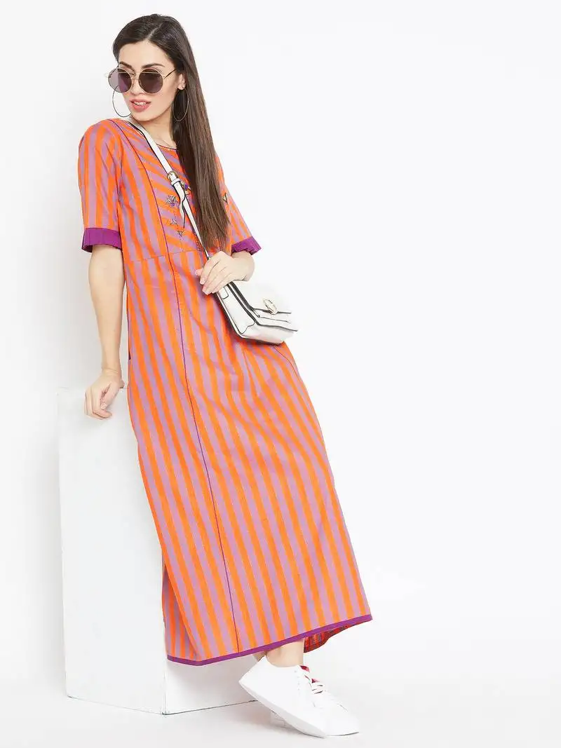 Multicolor striped cotton kurtas-and-kurtis