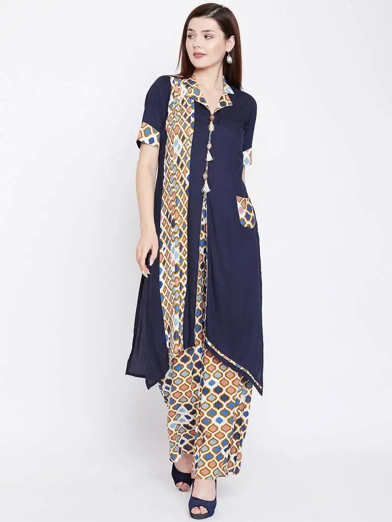 Blue printed rayon kurtas-and-kurtis