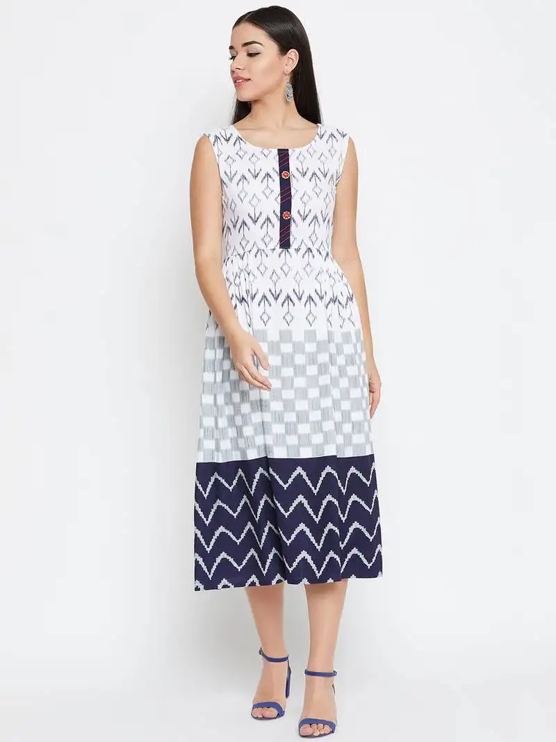 White printed rayon kurtas-and-kurtis