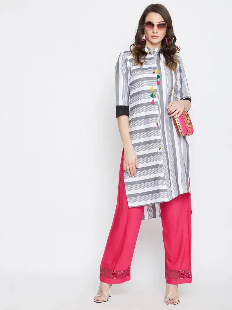 White printed cotton kurtas-and-kurtis
