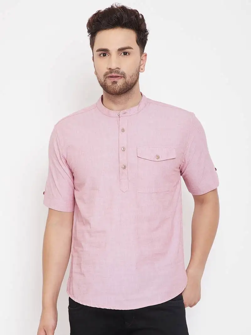 Red plain pure cotton men-kurtas