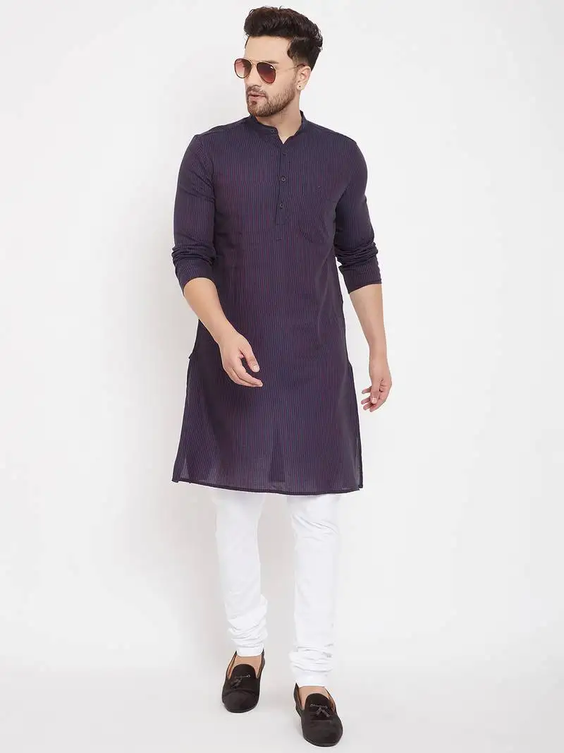 Blue plain viscose rayon men-kurtas