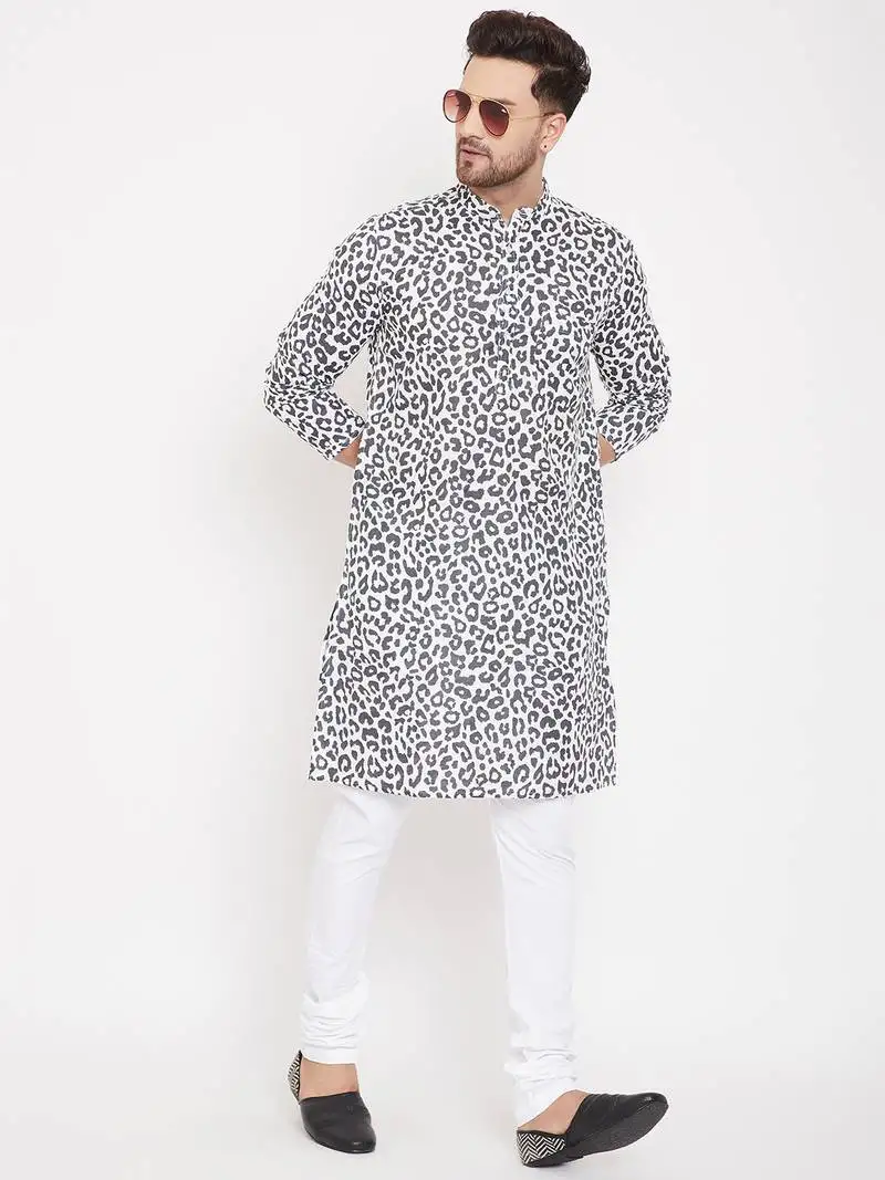 Black printed pure cotton men-kurtas