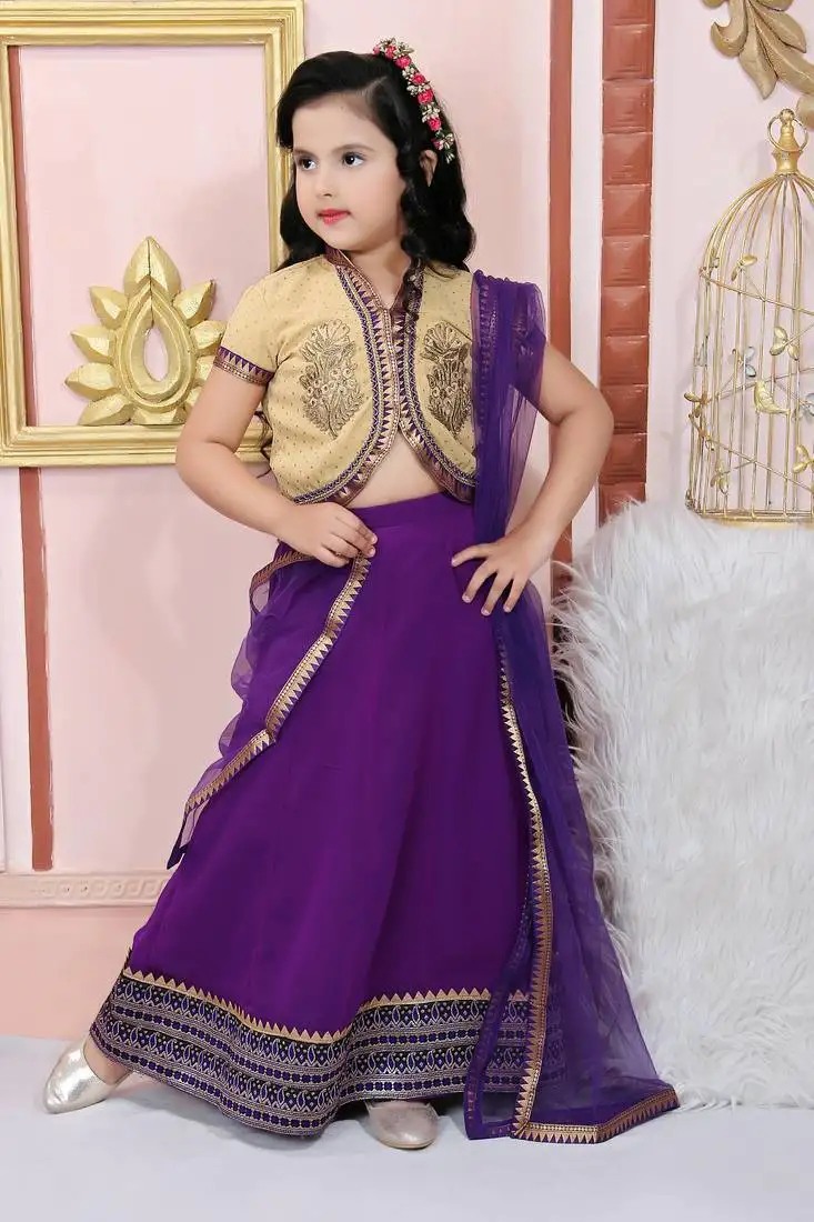 Purple embroidered georgette stitched lehenga