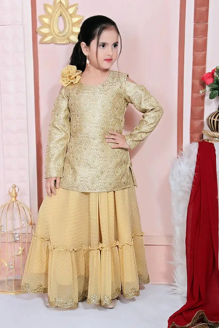 Beige embroidered georgette stitched lehenga