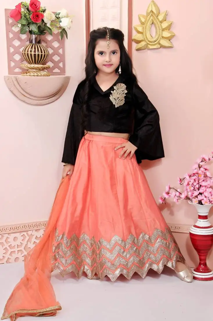 Peach embroidered cotton silk stitched lehenga