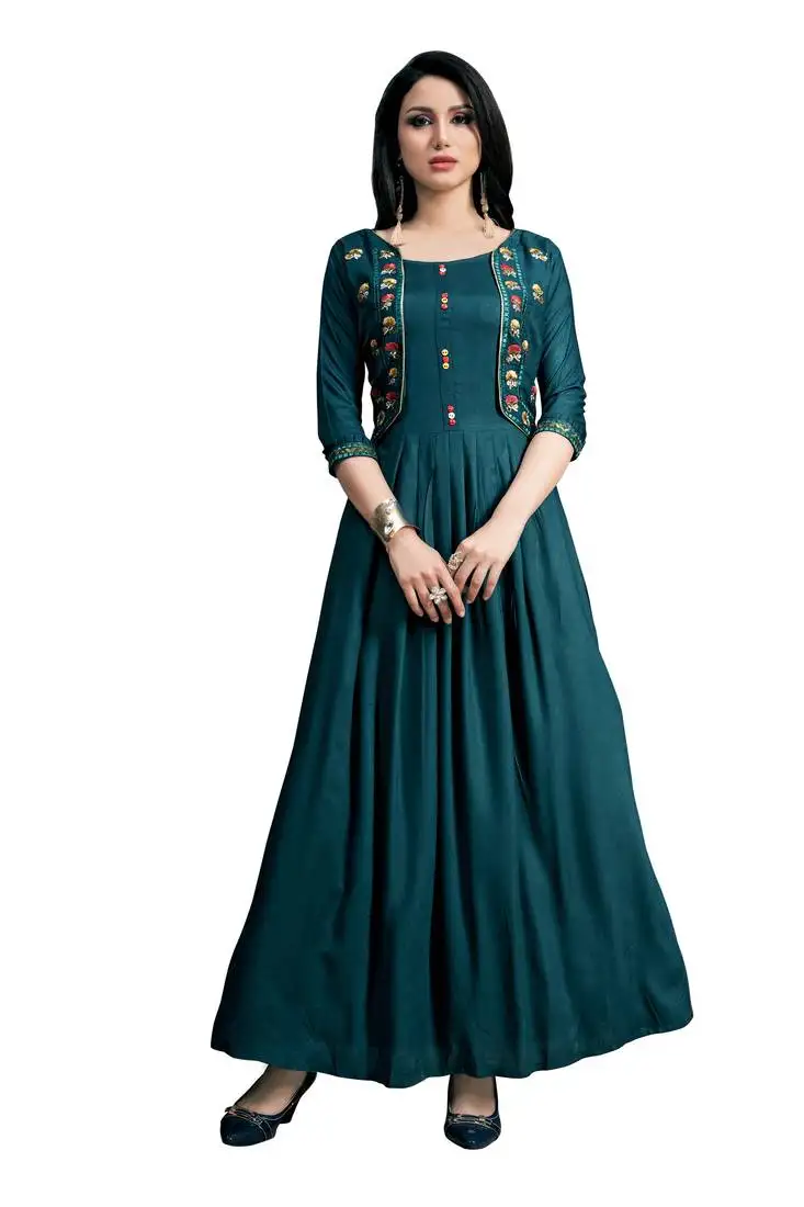 Blue embroidered cotton ethnic-kurtis