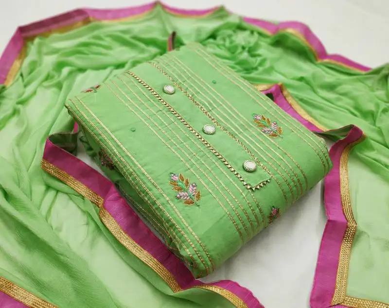 Lime gotta patti silk salwar semi stitched