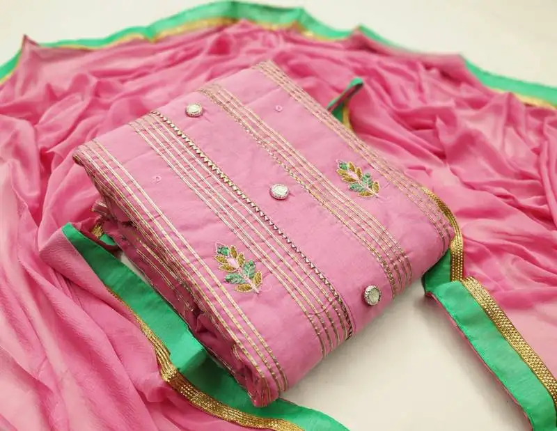 Light-pink gotta patti silk salwar semi stitched