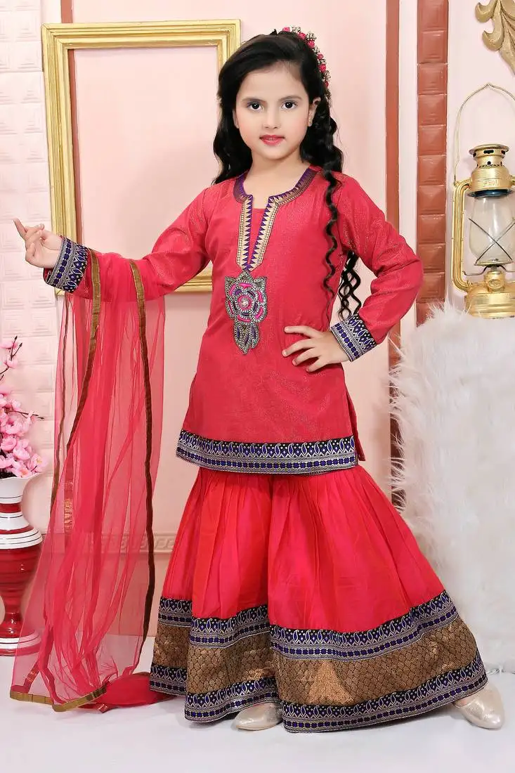 Pink embroidered shimmer kids salwar suits