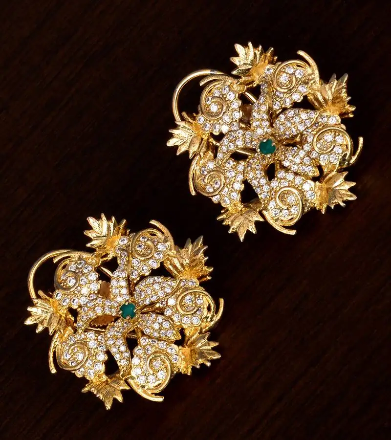 Gold plated emerald and cz stone embellished designer earrings
