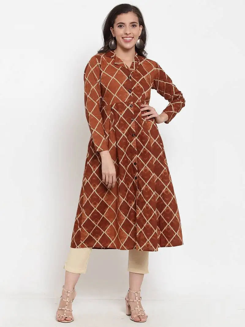 Indibelle brown printed cotton kurtas-and-kurtis