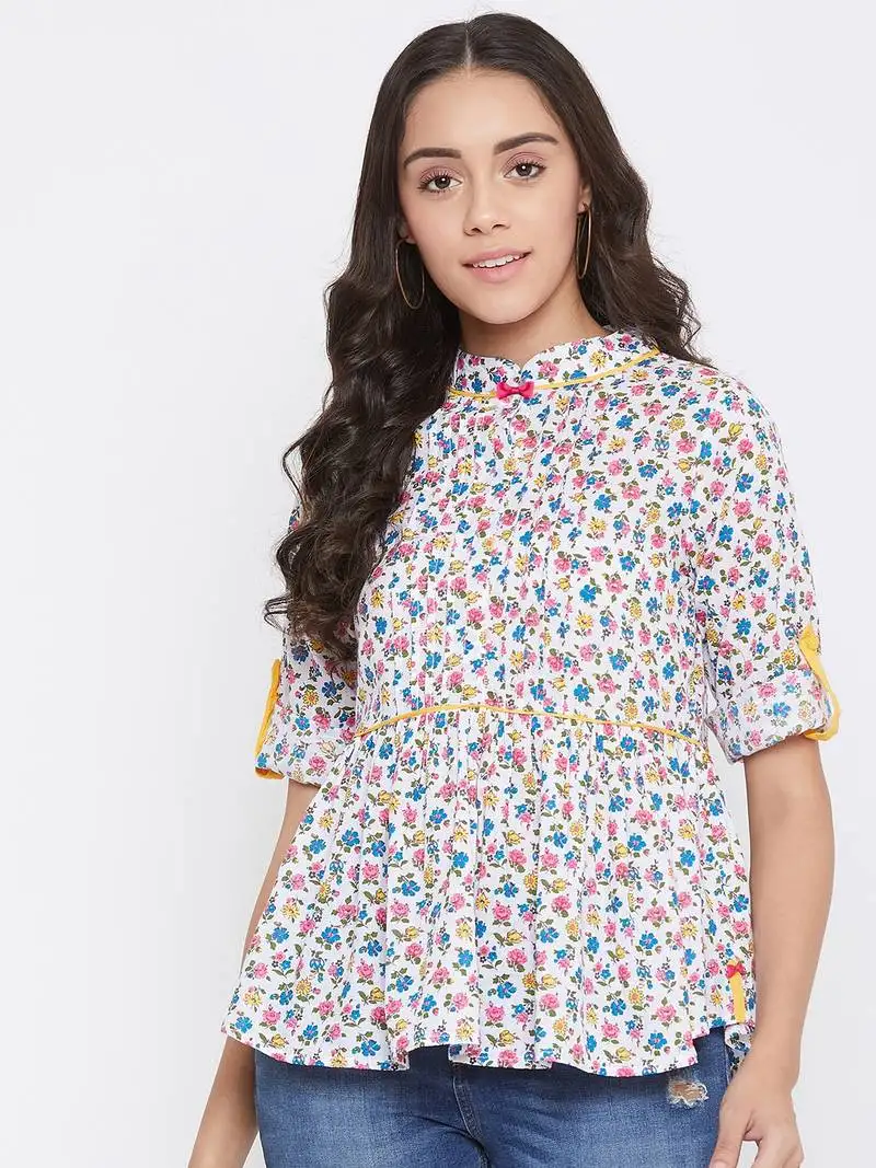 White printed cotton cotton-tops