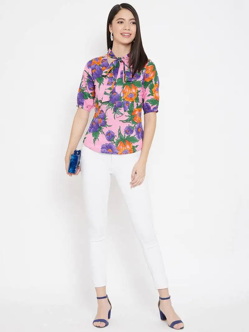 Pink printed cotton cotton-tops