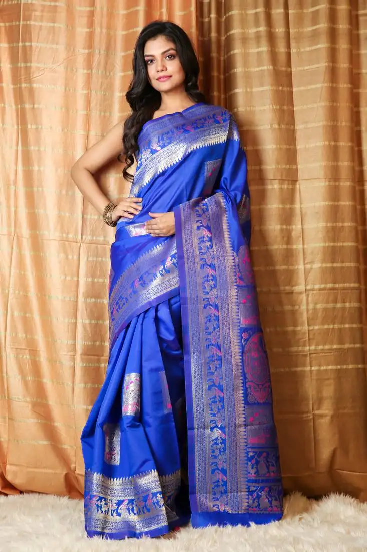 Royal blue woven patola saree with blouse
