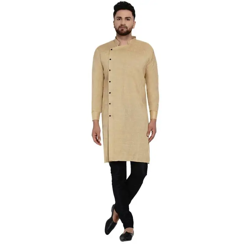 Beige plain rayon men-kurtas