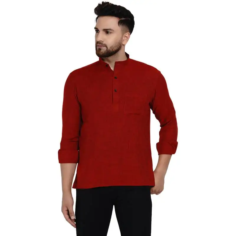 Maroon plain rayon men-kurtas