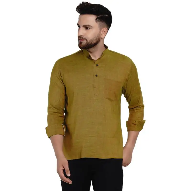 Green plain rayon men-kurtas