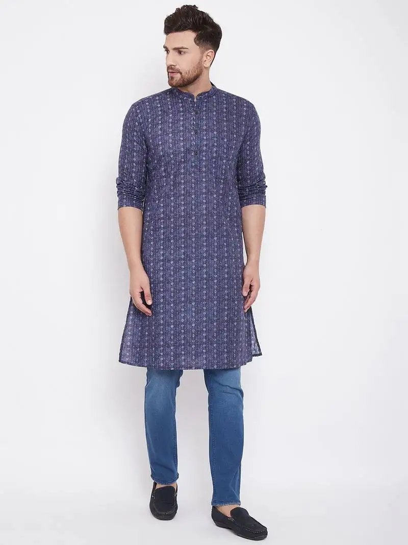 Blue printed pure cotton men-kurtas