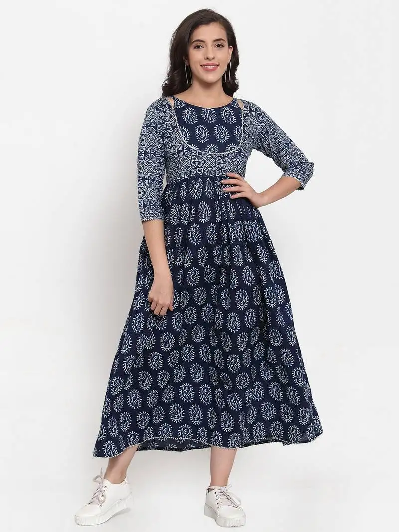 Indibelle blue printed cotton maxi-dresses