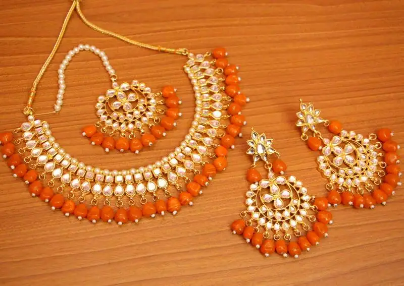 Orange crystal necklace-sets