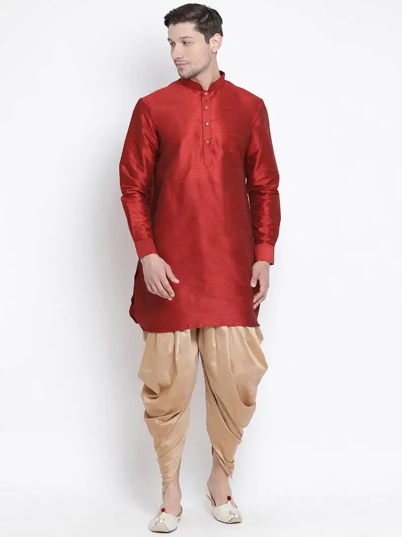 Maroon plain silk blend dhoti-kurta