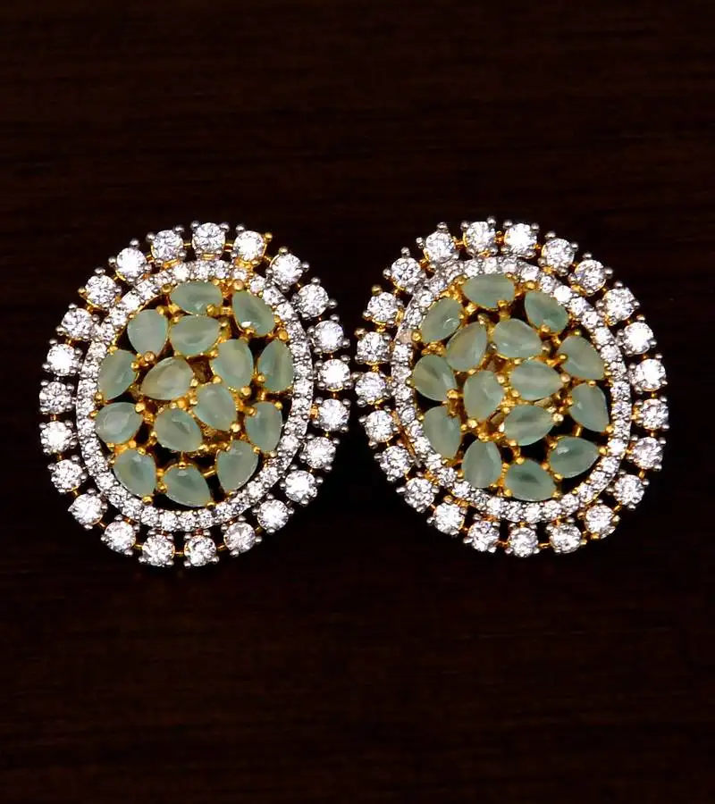 Gold plated mint stone embellished american diamond earrings 216ed332