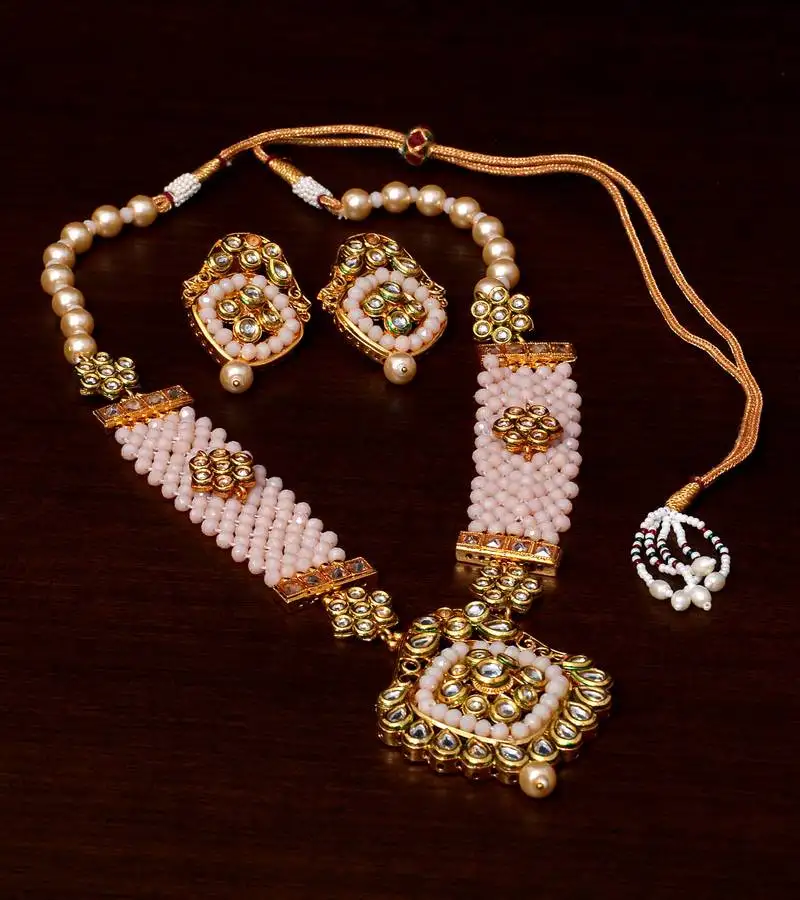 Kundan, pearls and beads embellished designer necklace set 317fnn182