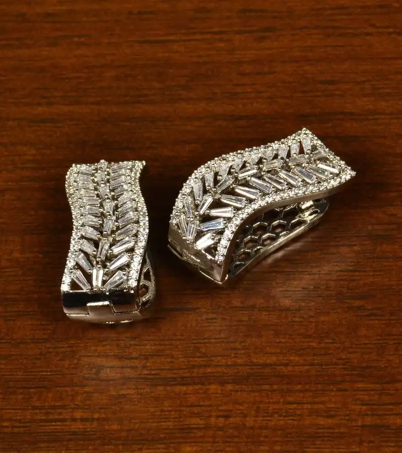 Rhodium plated american diamond embellished hoop style earrings 216ed357