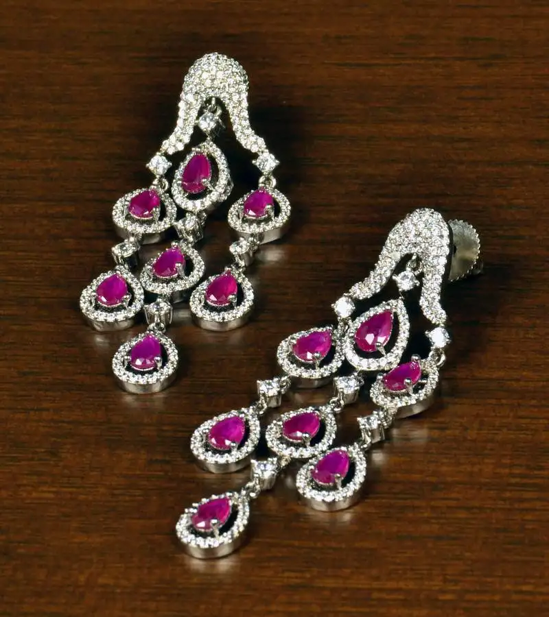 Ruby embellished rhodium plated american diamond danglers 216ed359