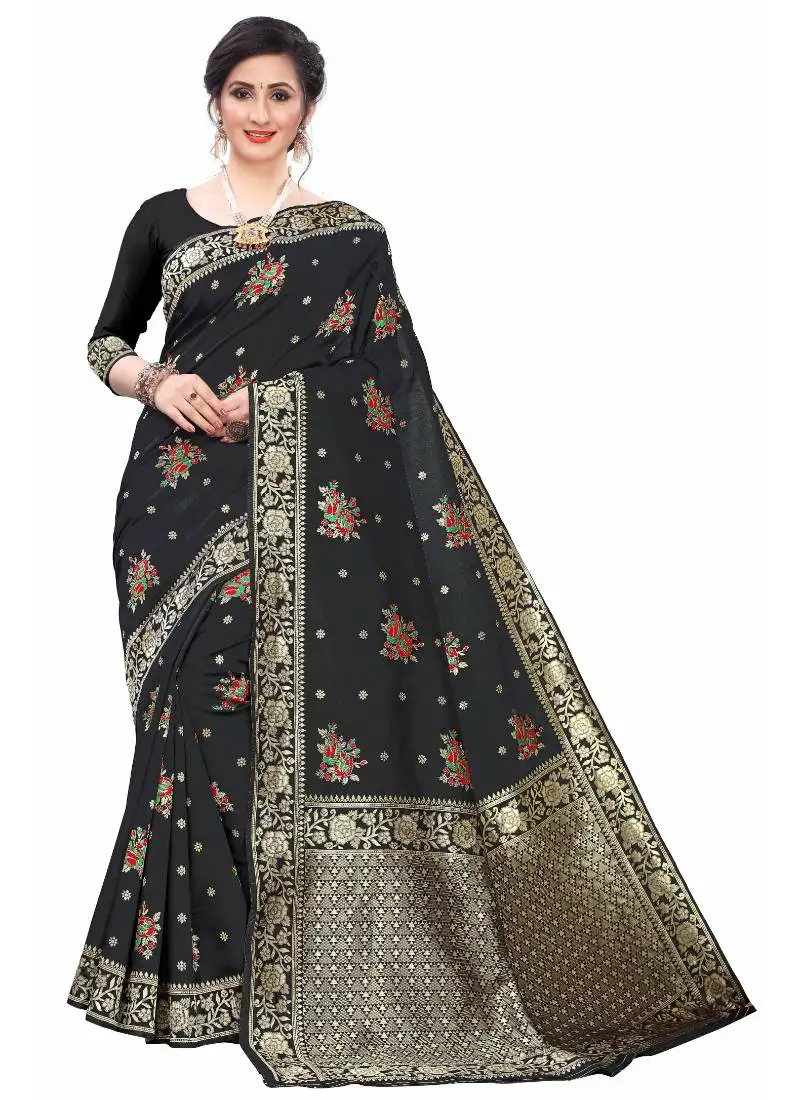 Black woven jacquard saree with blouse