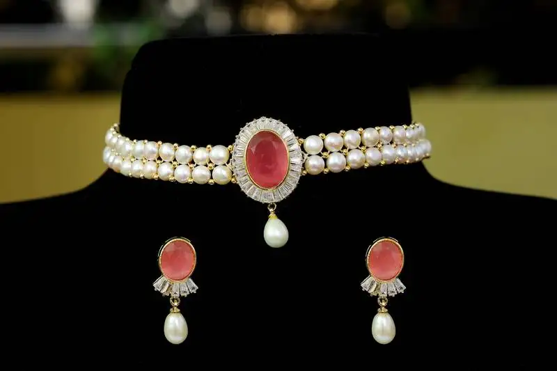 Pink pearl chokers