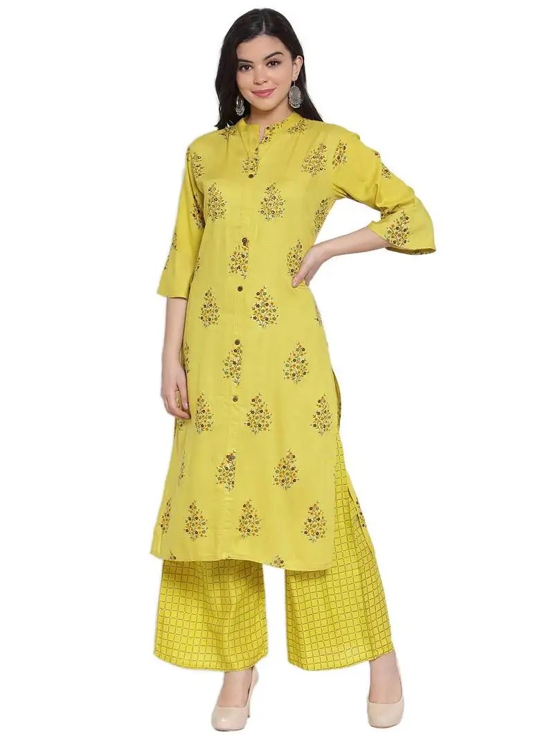 Lime printed rayon kurtas-and-kurtis