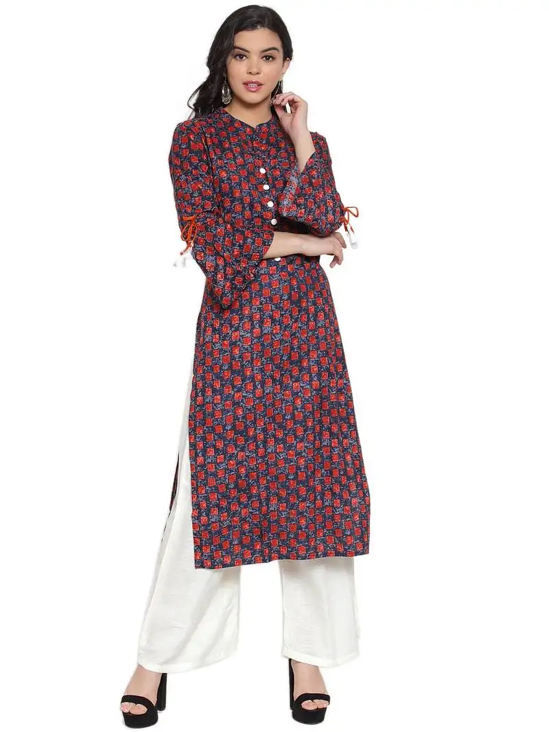 Navy-blue printed rayon kurtas-and-kurtis