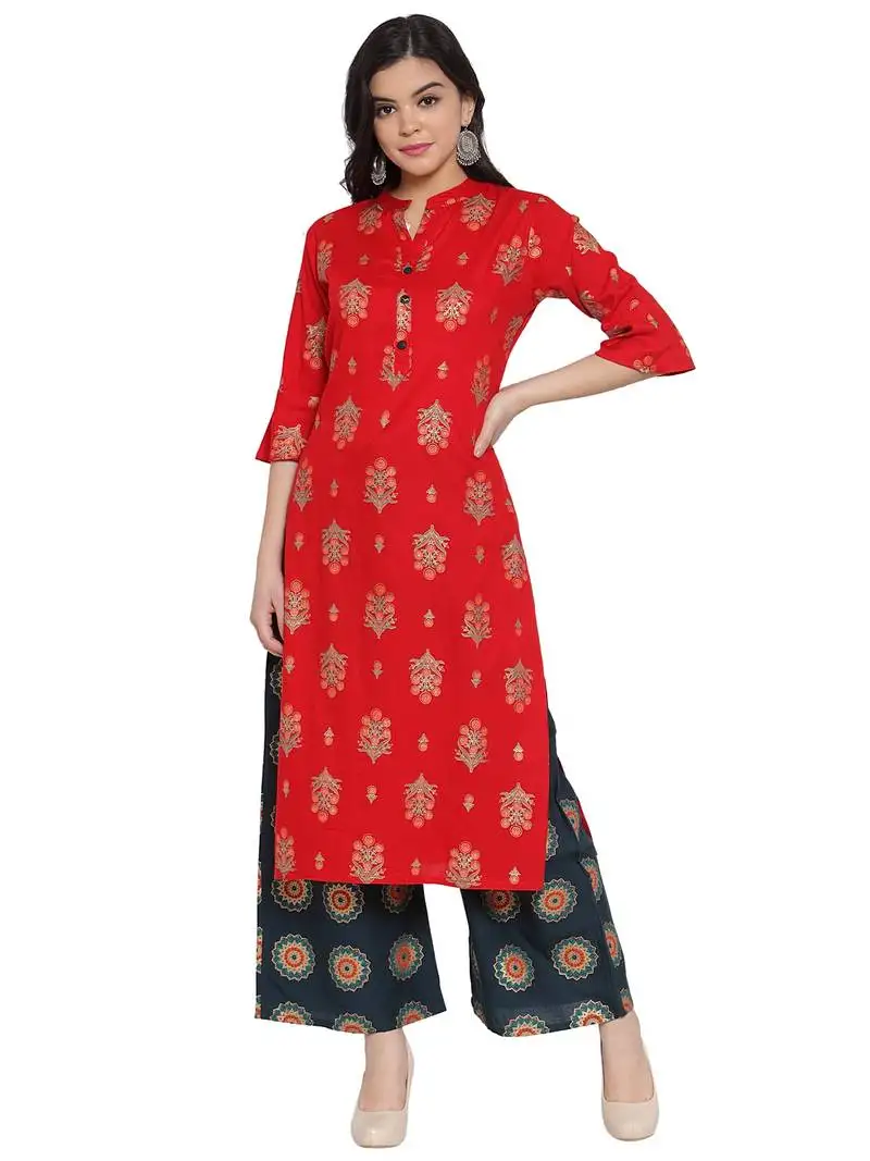 Red printed rayon kurtas-and-kurtis